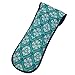 Heat-resistant Flat Iron Cover- Teal Peacock Pattern with Navy Trim