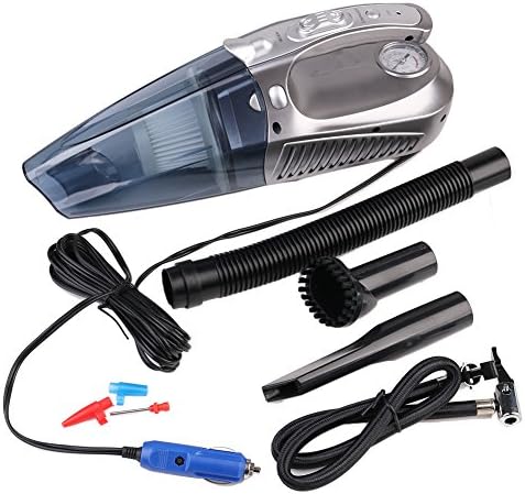 Handheld Car Vacuum Cleaner REDKINDER Line Length 13ft Use with Powerful Power 100W 12-Volt HEPA Filters 4-in-1 Wet and Dry Vacuum Cleaner Detection of Tire Pressure Inflatable LED Lighting (Silver)