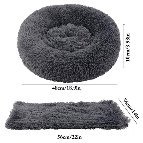 Legendog Lit pour chat, 2PC en peluche Donut gris chaud lit de chat rond nid chaud nid de chat doux + couverture souple gris