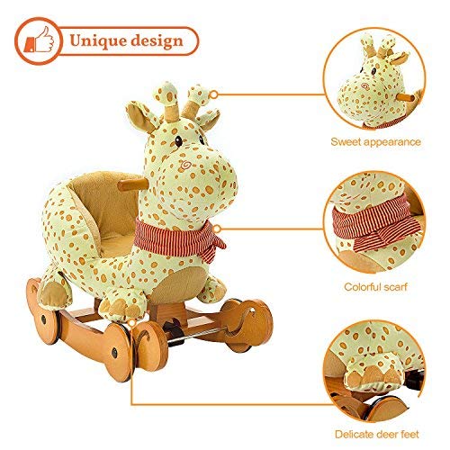 labebe Baby Schaukelpferd Holz, 2-in-1 Schaukelpferd mit Räder, Schaukeltier Giraffe Gelbe für Baby 1-3 Jahre Alt… – Bild 7