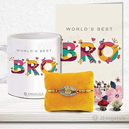 JHINGALALA Rakshabandhan Pack of Designer Rakhi, Printed Ceramic Coffee Mug, Worlds Best