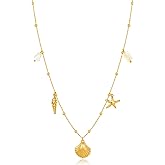 TOVABA Cute Shell Necklce for Women - Dainty Gold Chain with 14k Gold Plated Starfish Seashell Necklace Ocean Pendant Necklace Hypoallergenic Beach Charm Necklaces for Women Trendy Summer Jewelry