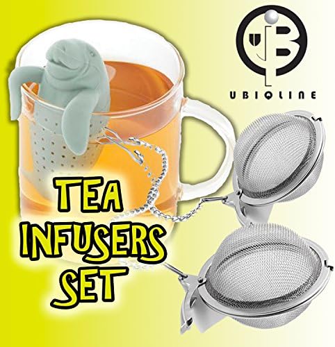 UBIQLINE 2 pcs Stainless Steel Mesh Tea Ball 2 Inch Tea Infusers + 1 pc Silicone Manatee Tea Infuser | Tea Strainers | Tea Filters | Tea Leaf Infuser | BEST SELLER | TOP SELLER