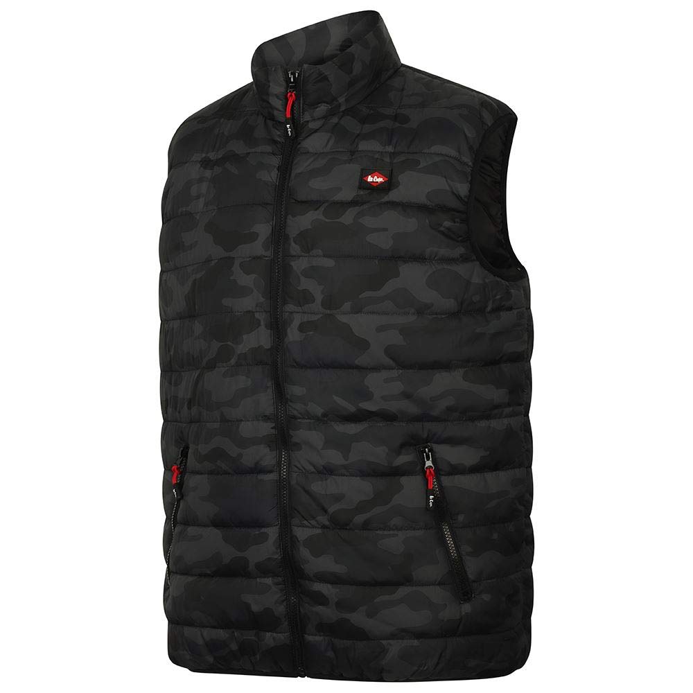 Lee Cooper Workwear Mens Slim Fit Lightweight Camo Print Padded Vest Windproof Showerproof Thermal Bodywarmer Gilet, Black Camo, XXL