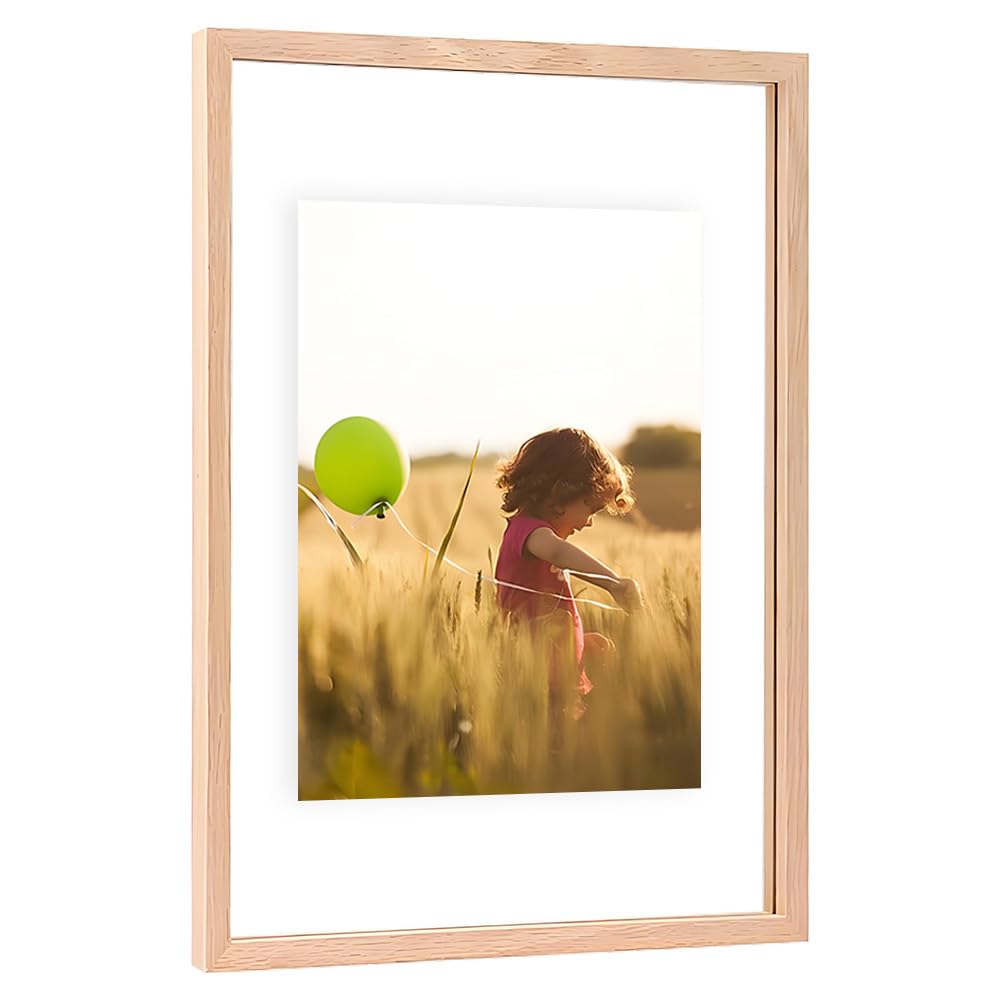 Photo 1 of 11x14 Floating Picture Frames Double Sided Tempered Glass Oak Wood Picture Frame Floating Display for Photos 10x14,9x12,8.5x11,8x10,5x7,4x6,or Full Display for 11"x14" Photos for Christmas,Halloween,Baby Scan,Anniversary,Wedding(Beige)