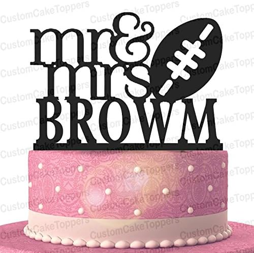 Mr and Mrs Rugby Wedding Cake Topper with Your Last Name (Multiple Color Optional)