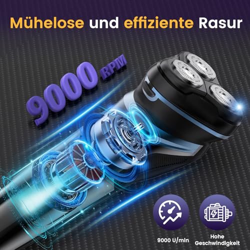 Skycool Men's Electric Shaver, 3-in-1 Electric Shaver for Men Wet and Dry, IPX7 Waterproof Rotation Shaver with Pop-Up Trimmer & LED Display, Quick Charge, Gifts for Men