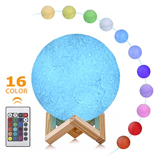 3D Moon Lamp,GreenClick 16 Colors RGB Moon Night Light for Kids,Dimmable Lunar Moonlight Kids Lamp with Stand,Remote&Touch Control&USB Rechargeable,Home Decorative Light for Baby Lover Gift-4.8 Inch