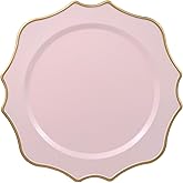 Omuriko Set of 12 Pink Chargers for Dinner Plates, 13 Inch Scalloped Plastic Decorative Table Charge Service Plates for Wedding, Holiday, Thanksgivng, Christmas