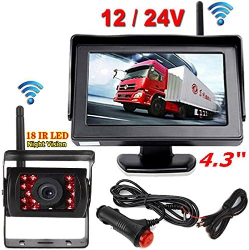 12V-24V Wireless 4.3" TFT LCD Color Monitor +18LEDs IR Night Vision Waterproof Rear View Reversing Backup Camera for Bus Truck Trailer