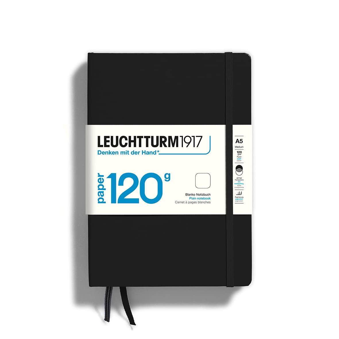 LEUCHTTURM1917 364424 Notebook Medium (A5), Edition 120, Hardcover, 203 Numbered Pages, Black, Plain with 120g/sqm Paper — image 1