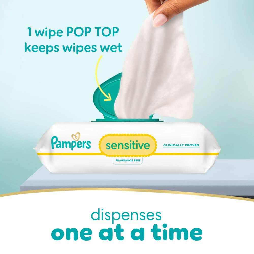 Pampers Baby Wipes, Sensitive, Water Based Wipe, Clinically Proven, Hypoallergenic, and Unscented for Babies, 336 Wipes Total (4 Flip-Top Packs)