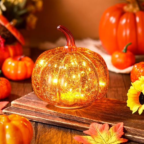 Glass Pumpkin Light Fall Home Decor