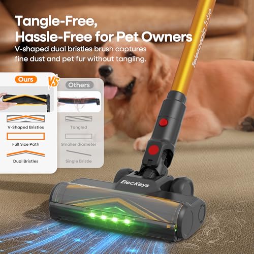 ElecKeys Cordless Vacuum Cleaner, 650W 55KPA 70Mins Vacuum Cleaners for Home, Self-Standing Stick Vacuum with Touch Screen, Anti-Tangle, Lightweight Wireless Vacuum for Hard Floor/Carpet/Pet Hair/Car