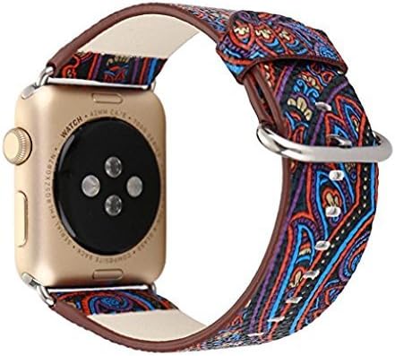Wandele for Apple Watch Band 38mm S/M Soft PU Leather Flower Prints Bracelet Strap Wrist Bands Belt Replacement With Stainless Adapter for All Models Series 2 Series 1 Nike+ Sport Edition(7# 38mm)