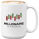 Bubble Hugs Stock Trader Coffee Mug 15oz White - Millionaire in Progress - Trading Inspirational Day Trader Stock Market Brokers Market Digital CurrencyÖ