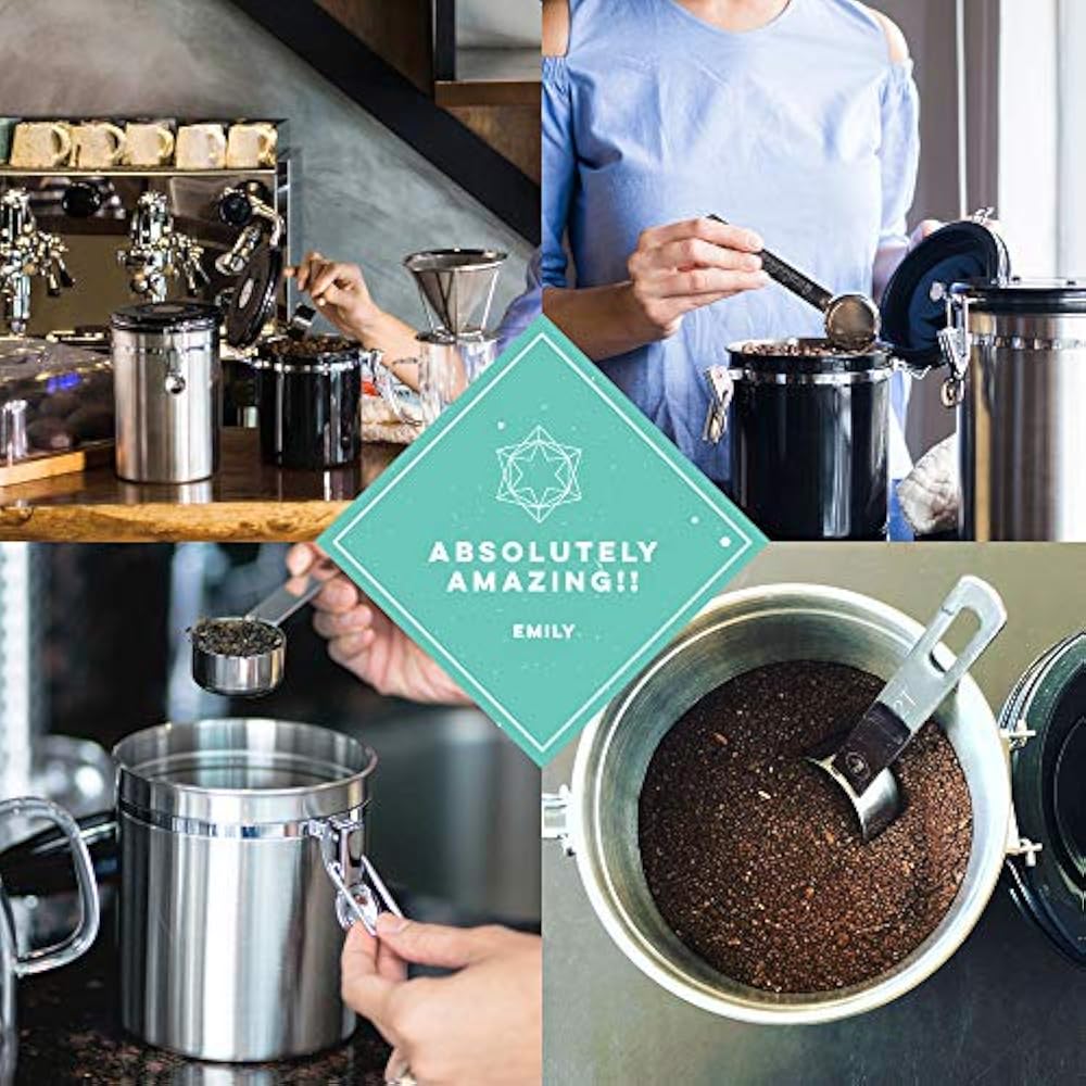 Coffee Storage Container With Scoop Airfresh Valve Stainless Steel Metal Beans eBay