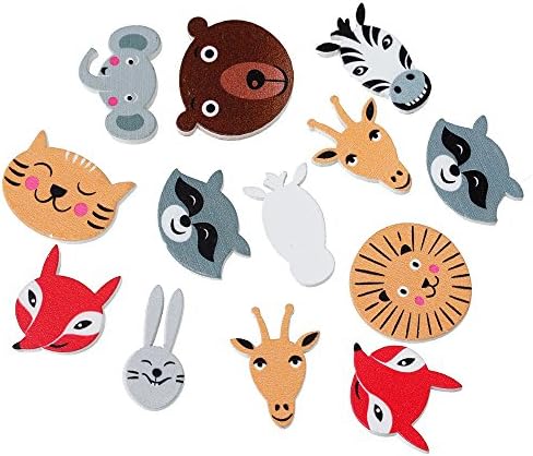 100 Pcs Wood Sewing Buttons Scrapbooking 2 Holes Mixed Terrestrial Animals Zoo 15-30mm Embellishment Good Gift