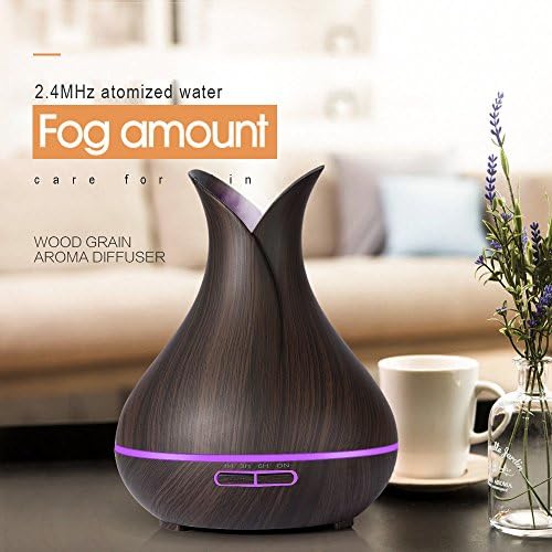 NEWKBO 400ml Aroma Essential Oil Diffuser,Ultrasonic Air Humidifier, with Wood Grain 7 Color Changing LED Lights for Office Home Spa Yoga (dark wood)