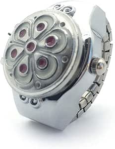 Esfera redonda Cristal Flor Dedo Reloj Clamshell Ring Watch ...