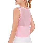 Haloumoning Girls Athletic Tank Tops Kids Sleeveless Crop Tops Mesh Back Workout Cute Sports Shirts 5-14 Years