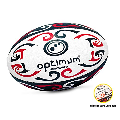 Optimum Tribal Training Rugby Ball, Black/Red/White, Midi