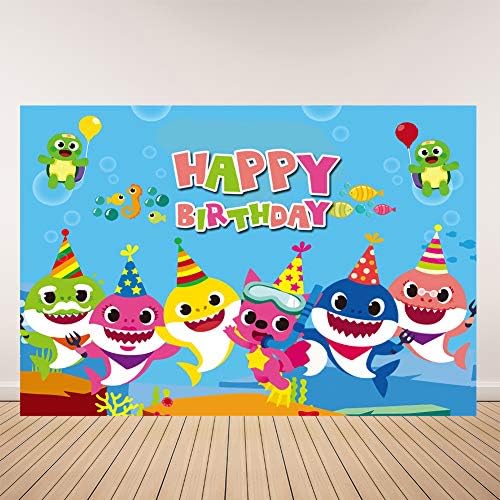 Baby Shark Backdrop Party Decorations Shark Family Photography Backdrops Baby Shower Banner Vinyl Photo Background Studio Props 5x3FT