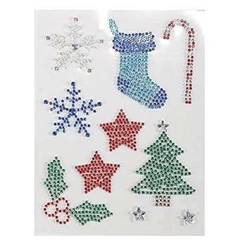 Christmas ornaments glittered, dimensional sticker set Pack of 10 Assorted Christmas Self Adhesive Gems Stickers incl