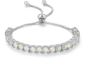CiNily Adjustable Silver Plated Opal Tennis Bracelet for Women Girls - Fashion Jewelry Gift | Opal Bracelets in Sterling Silver,Rose Gold and Yellow Gold Plating