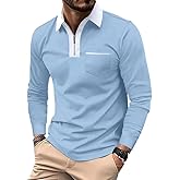 TRFIC Men's Long Sleeve Polo Shirt Casual Zip Polo Shirt Classic Collared Golf Shirt with Pocket