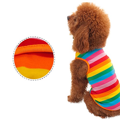 Ztl Rainbow Stripe Dog Shirts Pet T-Shirt Cotton Vest Puppy Apparel Dog Cat Clothes