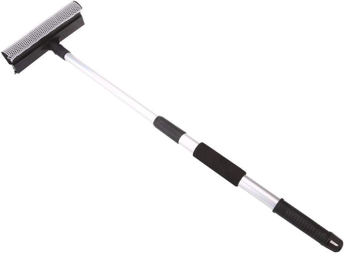 CHHELL Multi-Use 2 in 1 Sponge Squeegee Window Cleaner with Long Extension Pole Car Windshield Cleaning Tool (Black, Small)