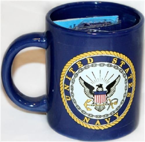 12oz Blue U.S. Navy Emblem Seal Crest Ceramic Mug with 12x18 Navy Flag