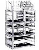 Cq acrylic Large 8 Tier Clear Acrylic Cosmetic Makeup Storage Cube Organizer with 10 Drawers. It Consists of 4 Separate Organizers, Each of Which Can be Used Individually -9.5