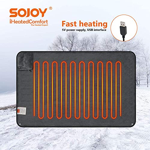 Sojoy iHeatedComfort USB Warm Heated Shawl and Lap Blanket for Home, Travel, Office, Car, Wheelchair, Bed, and Couch Cozy Super Soft Velvet Size (43 x 28 inch) Dark Gray SJ-USB001