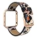 Simpeak Leather Band with Case Frame Compatible with Fitbit Blaze Smartwatch, Small Size with Frame, Genuine Leather Band Replacement for Fitbit Blaze, Leapard + Rose Gold Frame