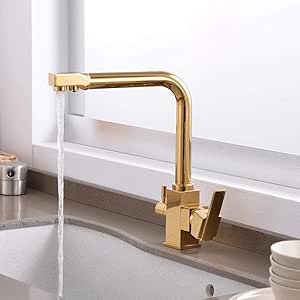 Grifo grifo cuadrado chapado en oro grifo de cocina tres grifos