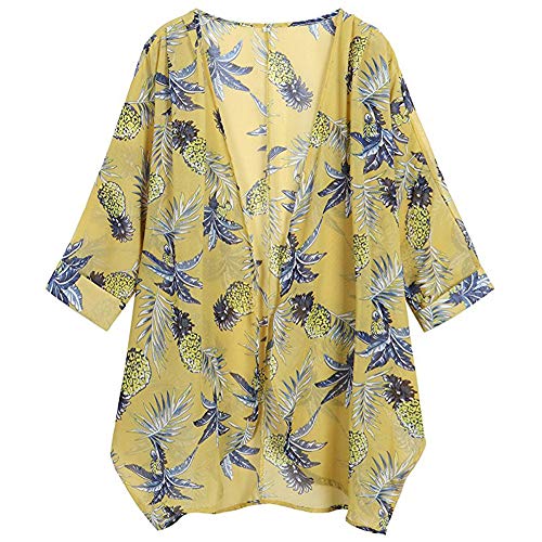Photno Women Kimono Cardigan Boho Chiffon Floral Printed Open Front Long Cardigan Loose Long Sleeve Tops Outwear S-2XL - Thumbnail 6