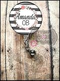 grey stripes with floral wreath.Retractable badge holder, nurse gift, ob, L&D, id holder, reel, RN, LPN, CNA Personalized Christmas Gift