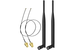 Bingfu Dual Band WiFi 2.4GHz 5GHz 5.8GHz 6dBi RP-SMA Male Antenna & 20cm 8 inch to RP-SMA Female Extension Cable 2-Pack for M