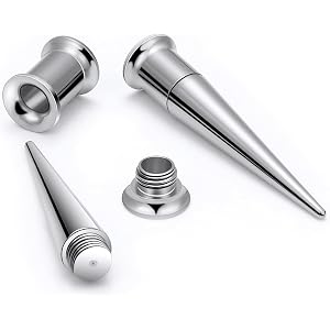 Qiwnswoy 12G-00G Gauges for Ear Stretching Kit Surgical Steel Interchangeable Taper Internally Threaded Double Flare Fit Fles