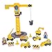 Bigjigs Rail Big Yellow Wooden Crane Construction Play Set with Vehicles & Accessories