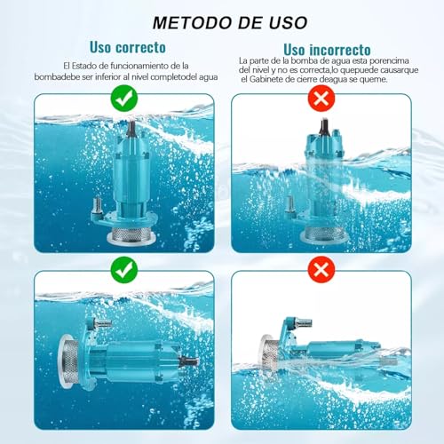 Bomba Sumergible 1.5 HP 1100W, Agua Limpia/Sucia, Bombas Sumergibles Agua Con Línea, Gran Poder De Succión,Toma de Río,Riego de Jardine, Doméstica Color Negro