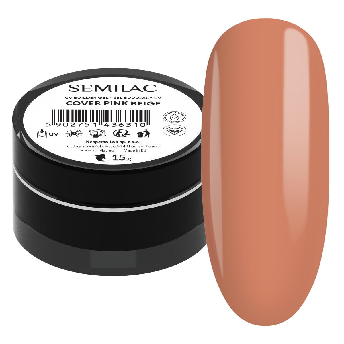 Semilac Pink Beige Nail Builder For Hard Strong Nails & Extend Gel - Perfect For Nail Construction and Nail Art. Easy To Apply, Non Damaging - Repairs Broken & Damaged Nails 15g
