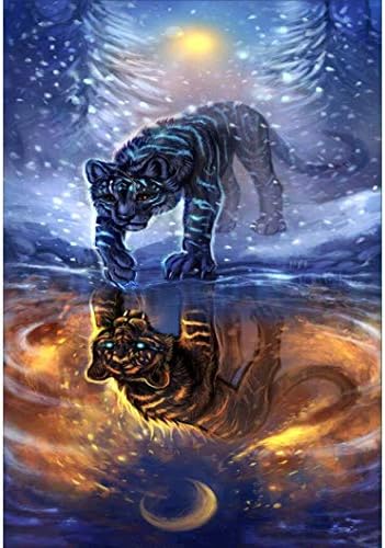 Diamond Painting Kits,ACITMEX Round Drill 5D DIY Rhinestone Crystal Embroidery Pictures for Home Wall Decoration Fantasy Tiger 30 * 48 cm