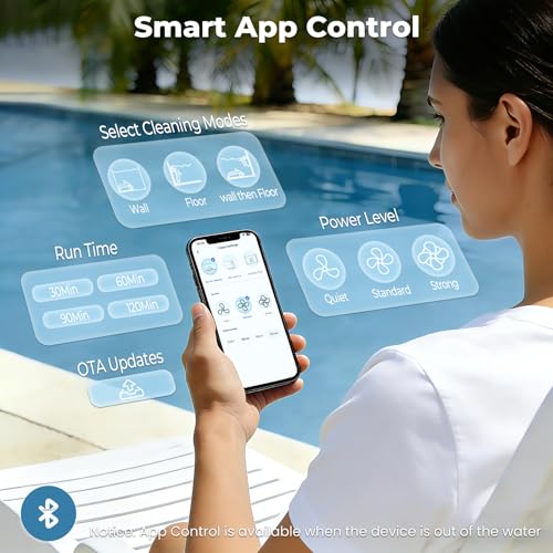 BOTLIFE Robotic Pool Cleaner, 5000 GPH Powerful Suction, Cordless Robotic Pool Vacuum for Inground/Above Ground Pools, Smart Navigation & App Control, 150μm Fine Filter for Wall/Floor/Waterline