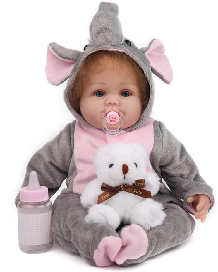 Prezzo NACHEN Reborn Baby Dolls Occhi Azzurri e Capelli caStani Elefanti Morbido Silicone Vinile Realistico Corretto Neonato Bambola Reale 45 cm Offerte