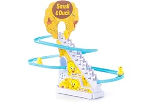 NEXTAKE Duck Slide Toy Set, Funny Automatic Stair-Climbing Ducklings Cartoon Race Track Set Little Lovely Penguins Slide Toy Escalator Toy with Lights and Music (Duck)