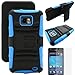MINITURTLE, Rugged Hybrid Dual Layer Armor Phone Case Cover with Built in Kickstand, Swiveling Holster Belt Clip, and Clear Screen Protector Film for Android Smartphone Samsung Galaxy S2 II Attain SGH-I777 AT&T / Prepaid Straight Talk SGH-S959G (Black / Blue)