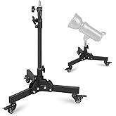 MSKIRA Short Floor Light Stand with Casters, 23.8-32.9" Removable Foldable Rolling Stand for Low-Angle Tabletop Shooting, 2.7